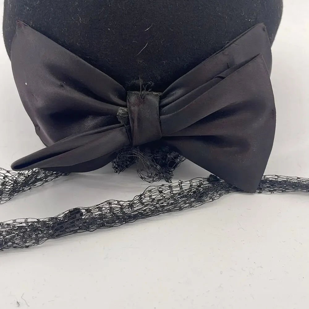 Vintage veiled cloche wool bow hat - Picture 3 of 7